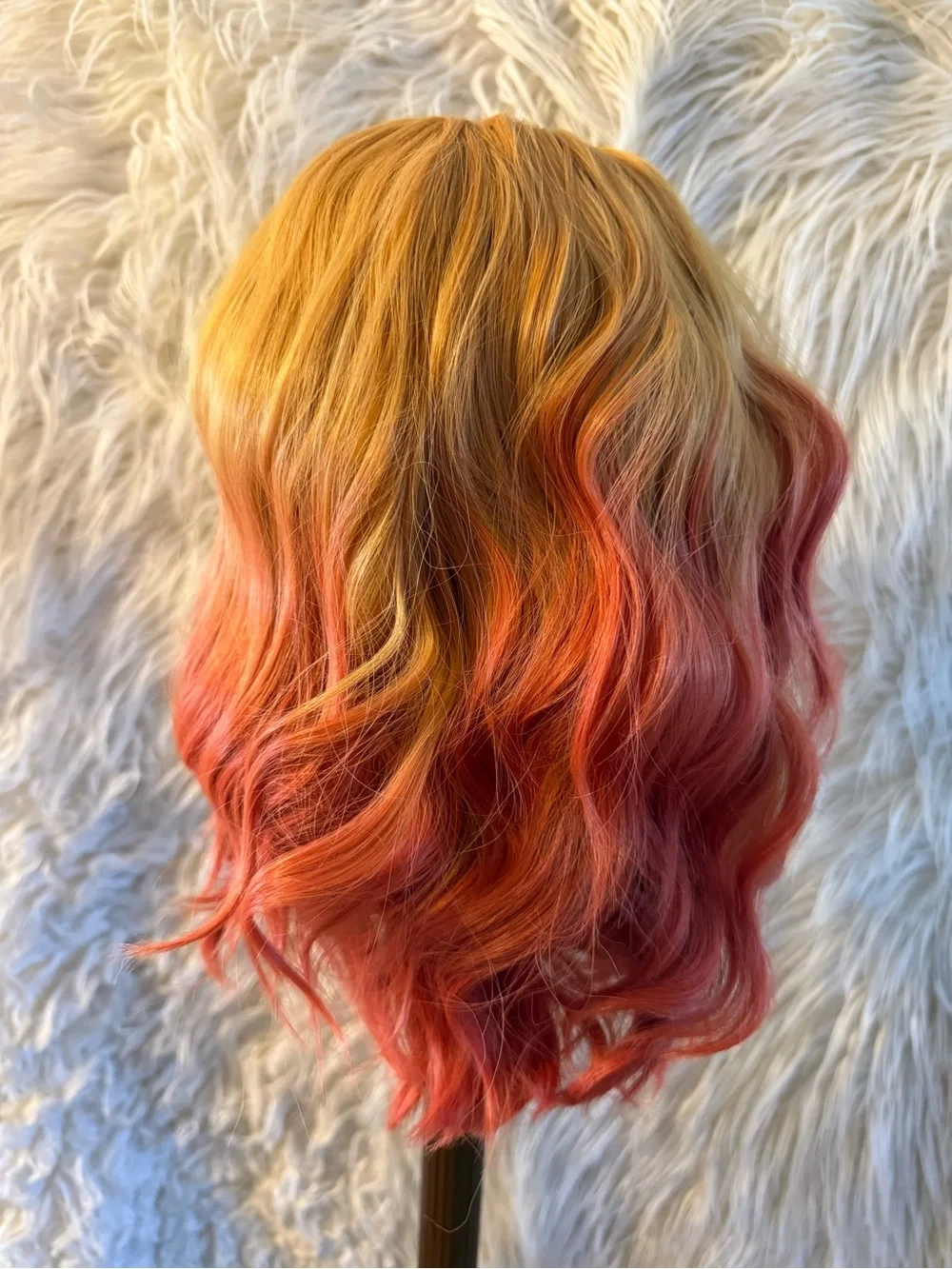 Blonde to Coral Ombre Wavy Women's Synthetic Wig